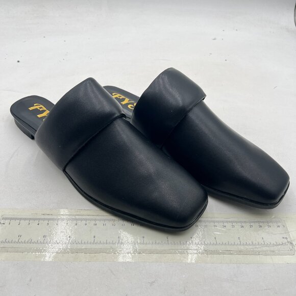 FYS Black Square Toe Mules Slip on Wide Band Slippers Backless Indoor Sandal - Picture 4 of 8